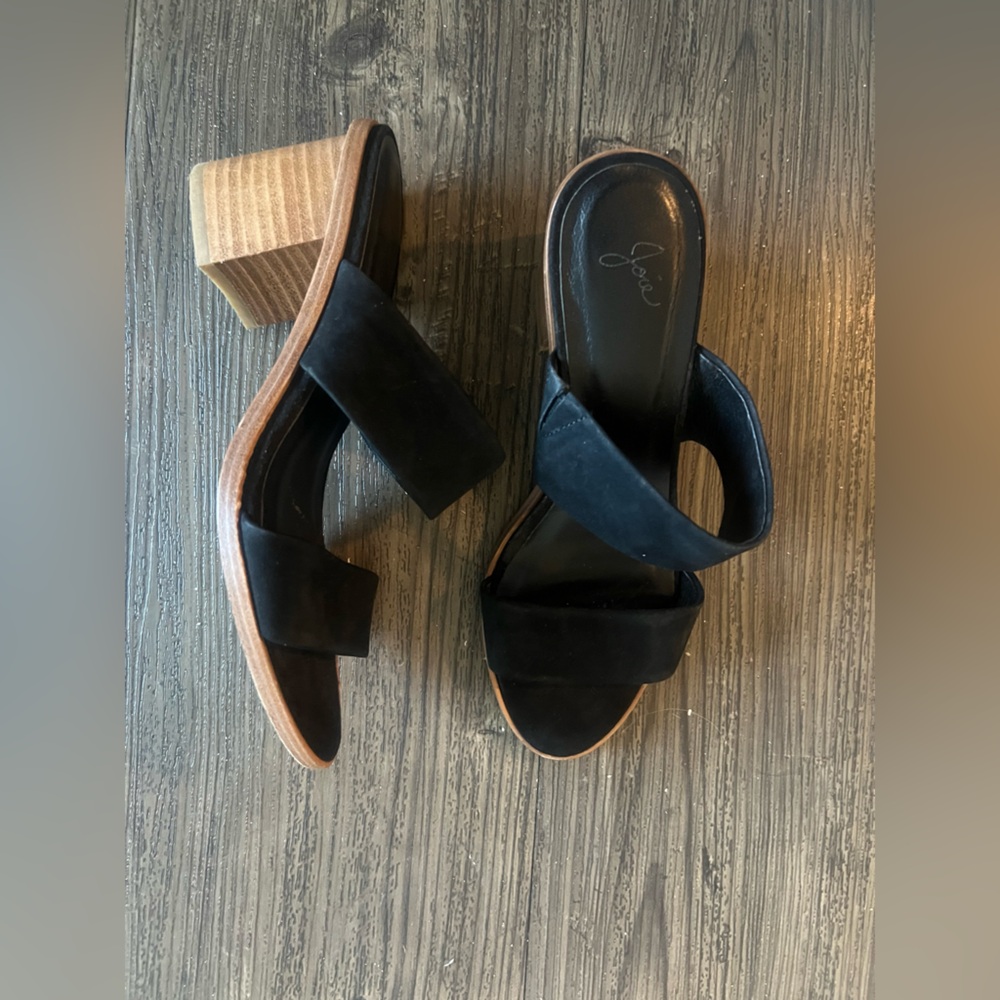 JOIE Black Suede  Strap Slide Sandal  Wood Block Heel size 6.5